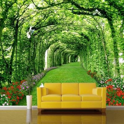 3D Grüner Wald Wandbild Bäume Rasen Natur Landschaft Tapete, Wohnzimmer TV Wand Schlafzimmer Tapete Home Decor Restaurant Bar Wandbild