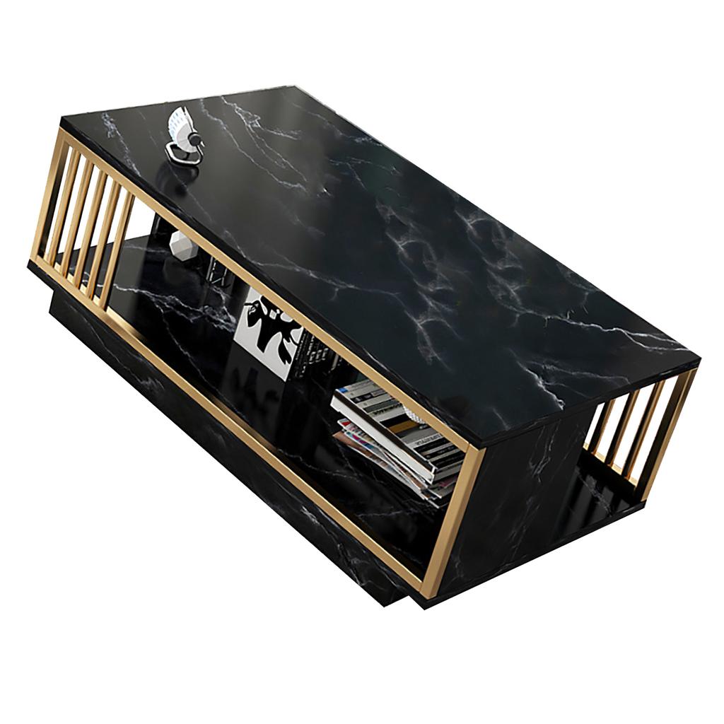 Coffee Table Metal Faux Marble Pattern Modern Rectangular Center Table for Home Living Room Office