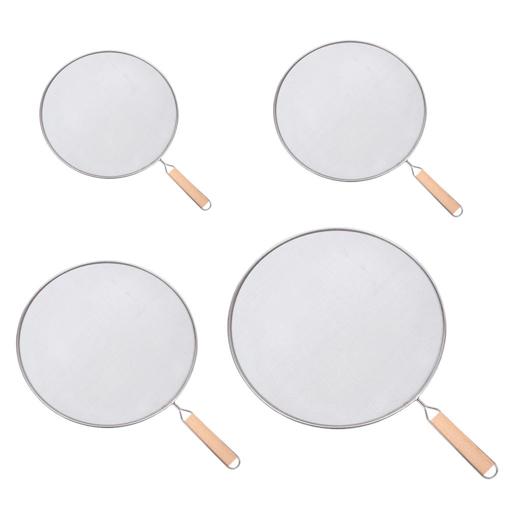 Stainless Steel Colander with Wooden Long Handle Hanging Ear Frying Oil Cooking Cover Fine Mesh Sieve Sifter Kitchen Tools