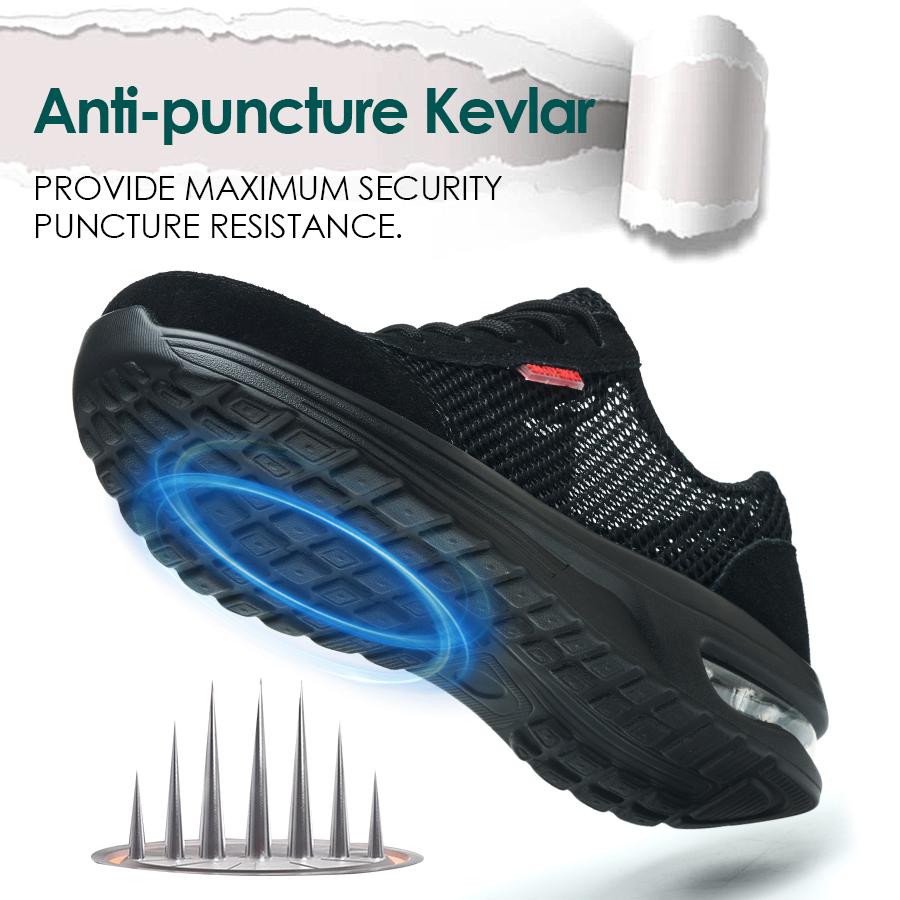 Men's Summer Steel Toe Safety Shoes Anti-Crush And Piercing Breathable Lightweight Outdoor Pure Black Work Shoes