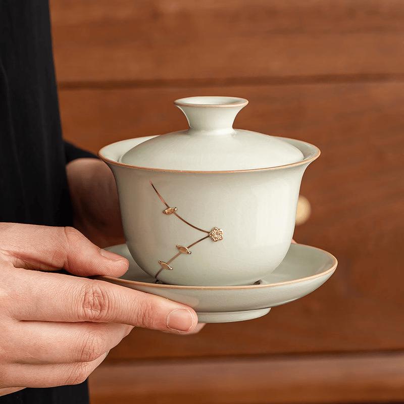Mended Beige Ru Kiln Travel Tea Set with Xishi Pot