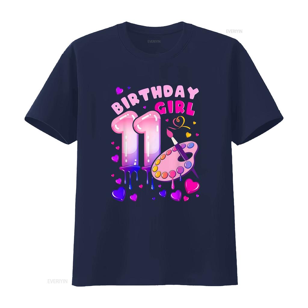 11th Birthday Girl 11 Years Painting Art Number T Shirt Vintage Versatile Soft Top For Everyday Wear Graphic Stretched