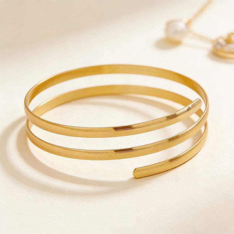 Three-Layer Hollow Geometric Metal Arm Ring: High-End, Adjustable Punk Bracelet