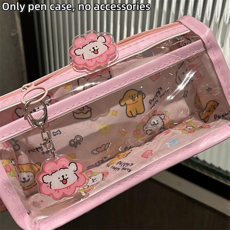 

Cartoon Puppy Zipper Transparent Pencil Case Student Stationery Storage Bag Large Capacity Makeup Bag School Office Supplies розовый