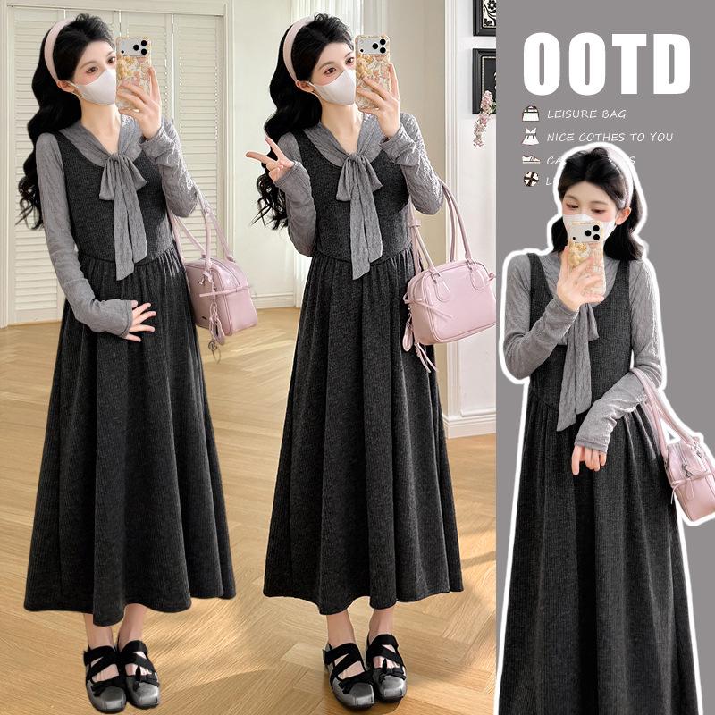 Spring 2026: Elegant Slimming Bowknot Blouse & Vest Dress Set M
