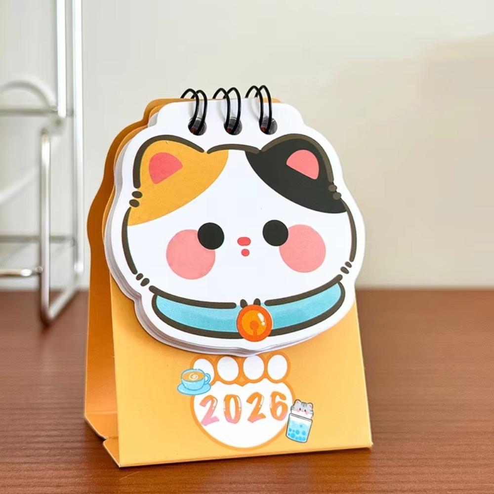 

Mini 2026 Desk Calendar Cartoon Cat Daily Planner Cute Schedule Planner Office Desk Accessories Calico cat