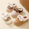 WTEMPO Soft Plush Women's Autumn Winter Bow Slippers Couple Thick Heel Non-slip Indoor Warm Cotton Slippers