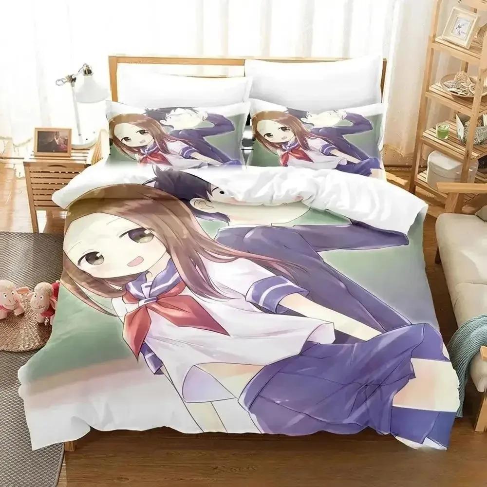 Teasing Master Takagi-san Bedding Set Single Twin Full Queen King Size Bed Set Adult Kid Bedroom Duvet Cover Sets 3D Anime Bed