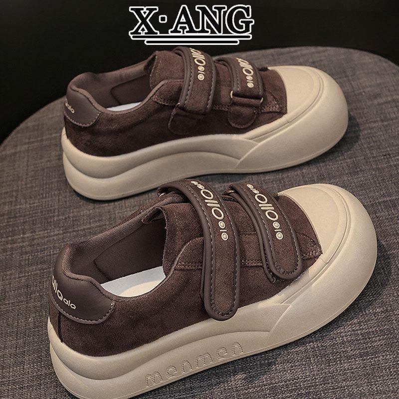 Velcro Bread Shoes Leather Board Shoes Women's Platform White Shoes New Autumn Women's Shoes Casual Sports Shoes