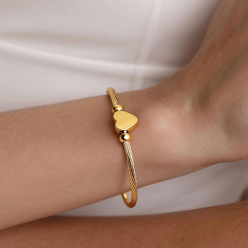 Geometric Heart Bendable Open Cuff Bracelet, 18k Gold-Plated Stainless Steel