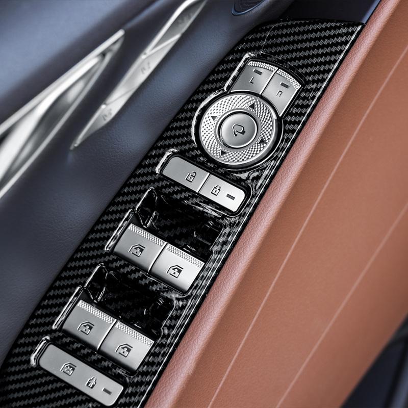 For Genesis G80 -2026 LHD Car Supplies Carbon Fiber Window Lift Button Switch Cover Trim Interior Accessories