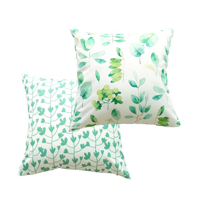 2 Pcs Green Plant Printing Outdoor Waterproof Throw Pillow Covers Decor Garden Cushion for Patio Tent Balcony Pillowcase 45*45cm