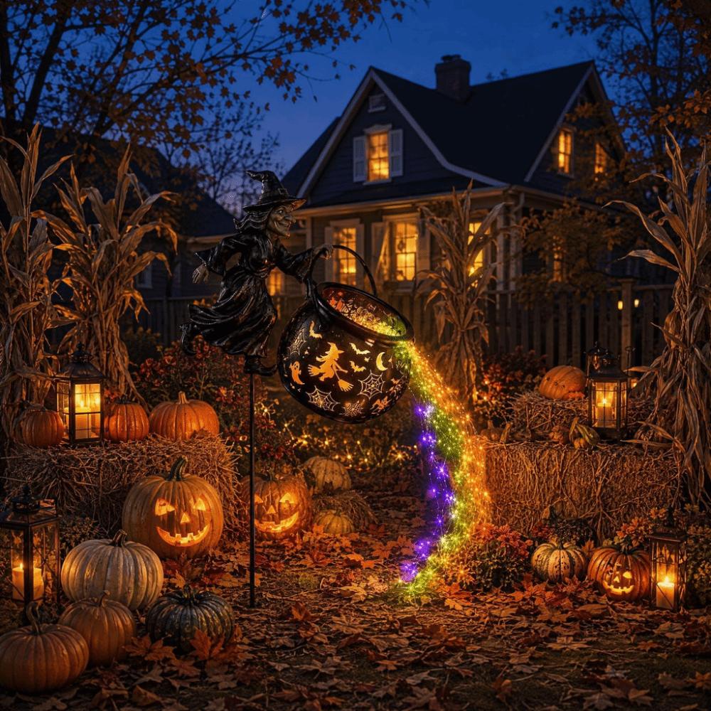 Áramló Boszorkányüst Fény LED Boszorkánykút Fény Repülő Boszorkány Halloween Fény Farm Udvar