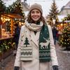 Christmas Red And Green Neck Warmer Winter Knitted Scarf for Women, Reversible Fair Isle Snowflake Reindeer Thick Polyester Autumn Scarf, Soft