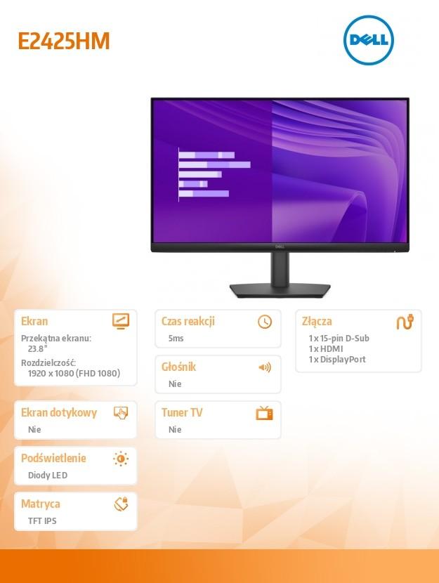 Monitor E2425HM 23.8 Inches VA LED Full HD (1920x1080)/16:9/DP/HDMI/VGA/3Y