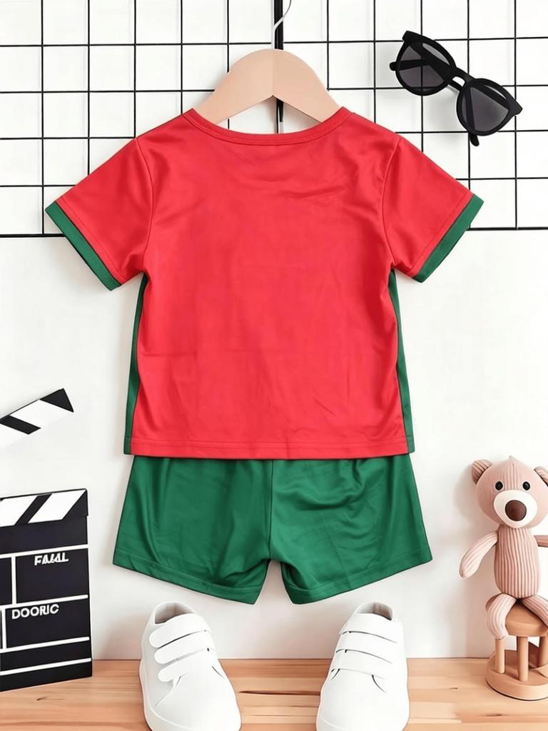Printed Casual Short Sleeve Top & Shorts Set for Boys, Summer Versatile Outfit