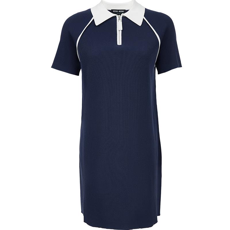 

VEROMODA Lyocell Blend Color-block Lapel Straight Dress M