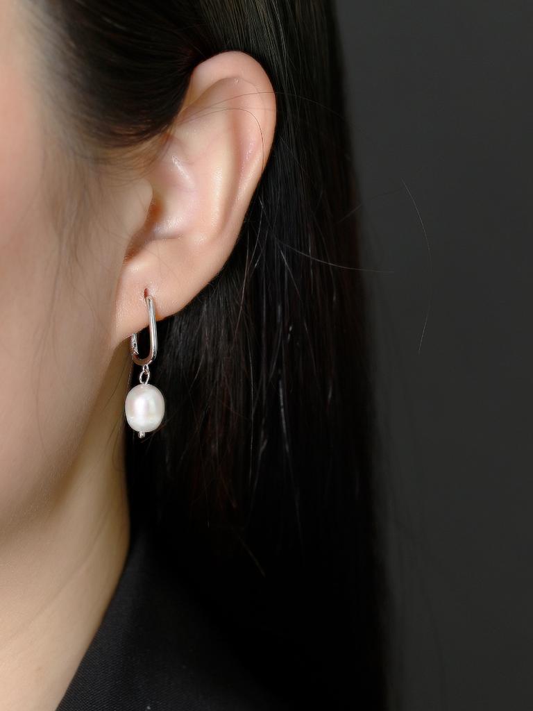 Fashion Jewelry 925 Sterling Silver Pearl Drop U-shape Hoop Earrings Dainty Trendy Earring Jewelry Party Gift for Women