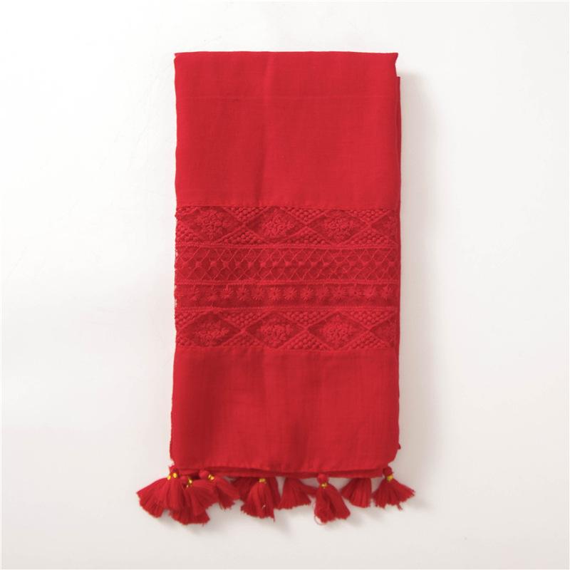 2024 Four Seasons Women'S Refreshing Literary Solid Color Elegant Scarf Lace Splicing Embroidered Silk Scarf Sunscreen Shawl Air Conditioning Scarf