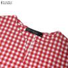 ZANZEA Women Casual V-neck Summer Grid Print Short Sleeve Dress