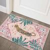 Fußmatte Rosa Hintergrund Tiger & Tropische Palmenblätter Muster Teppich Rutschfester Aufdruck Eingangsteppich für Boho Heimdekoration