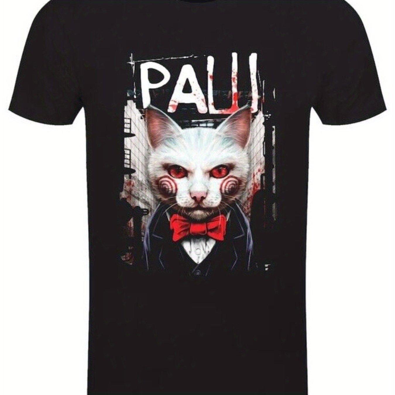

PAW SAW Черная Тяжелая Унисекс Футболка с Круглым Вырезом, Футболка в Жанре Ужасов для Любителей Кошек, Одежда для Пары 2025, Одежда для Пары 4XL
