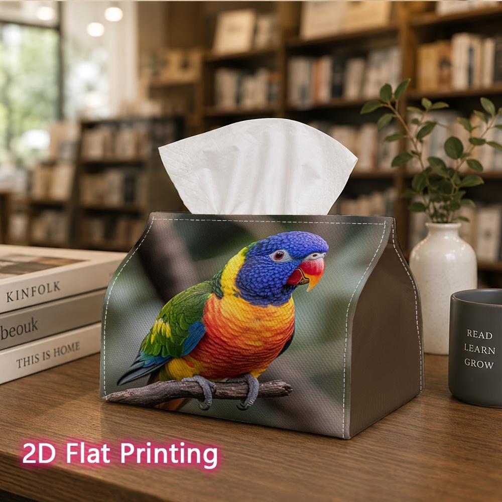 1pc, 2D Flat Printing, Tissue Box Rainbow Honeydew Parrot Pattern On Tree Branches Printed Tissue Box, Suitable for Bathrooms, Living Rooms, Bedrooms,