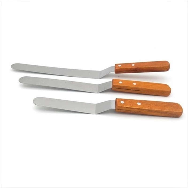 L Shape Curved Cake Icing Spatula Wooden Handle Stainless Steel Cake Cream Scraper LS
