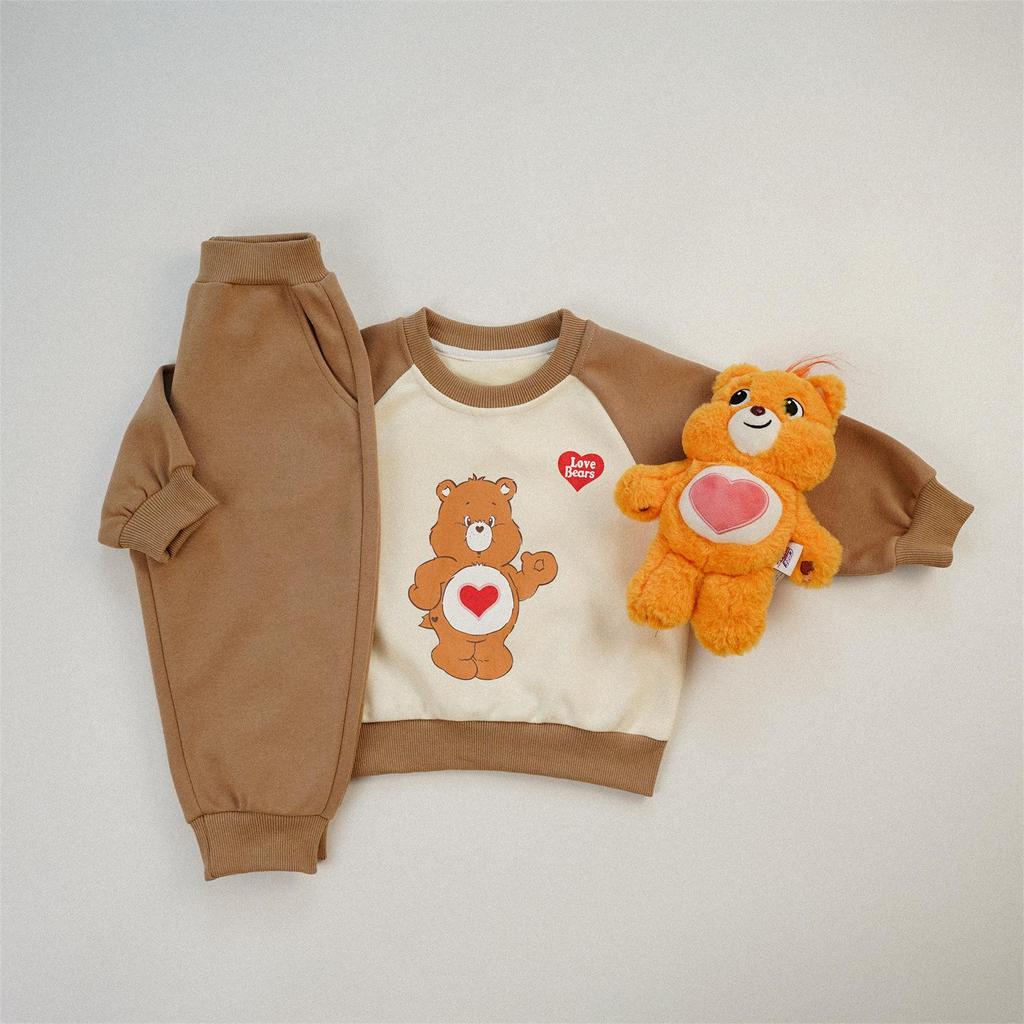 Rainbow Bear Sibling Raglan Sleeve Set: Autumn/Winter Kindergarten Uniform - Boys' and Girls' Sweatshirt & Sweatpants Two-Piece Outfit