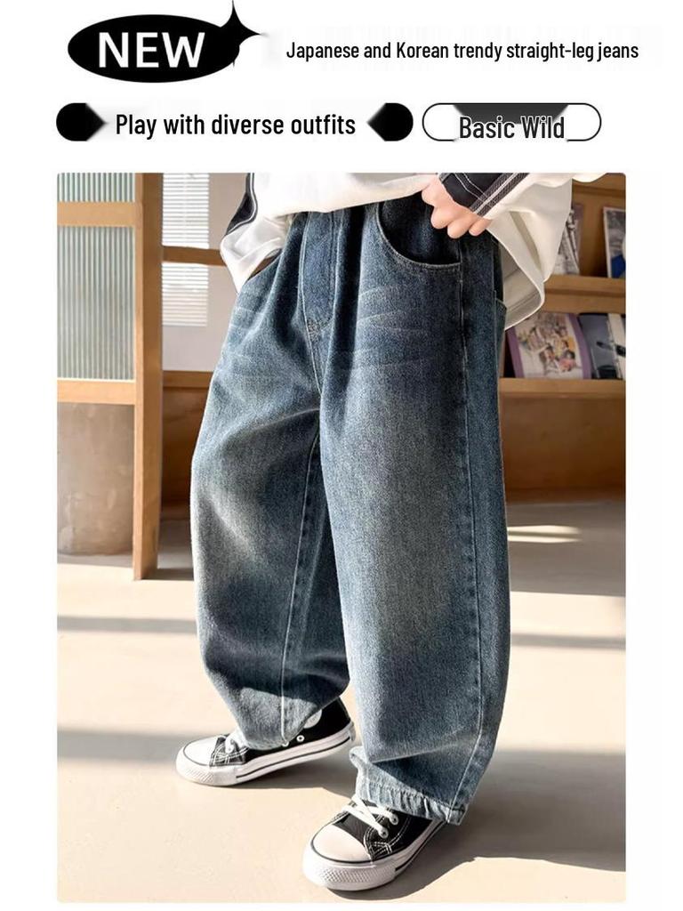 Boys' Trendy Soft Denim Jeans - 2025 Spring/Autumn Straight-Leg Loose Pants, Korean Style Children's Trousers.