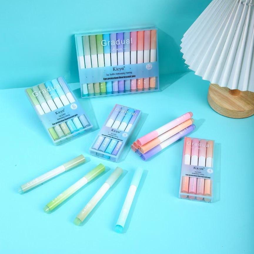12-Color Boxed Fluorescent Highlighter Pens for Students - Eye Protection & High Visibility