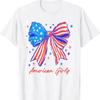 Coquette Bow Usa Patriotic American Flag 4th Of July Girl T Shirt Vintage Versatile Homme Designer Clothes Soft Stylish