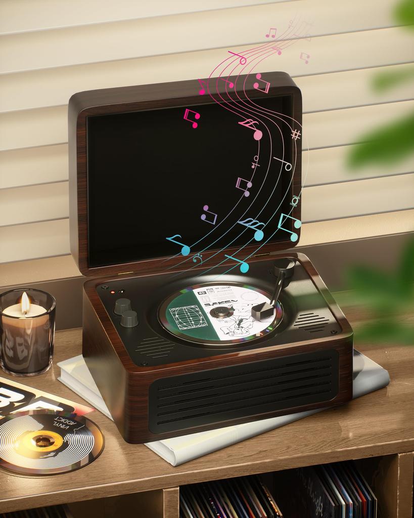 Portable CD Player with Desktop Retro Bluetooth Long Playtime USB Flash Drive Retro Record Player Remote Language Music Kids Japanese Instruction
