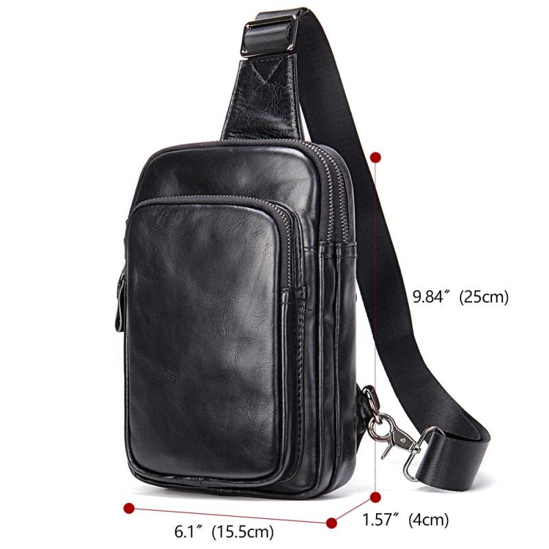 Mans 100% Genuine Leather Sling Bag Men Messenger Bags for Men Black Chest Bags for Phone Casual Sport Shoulder Bag
