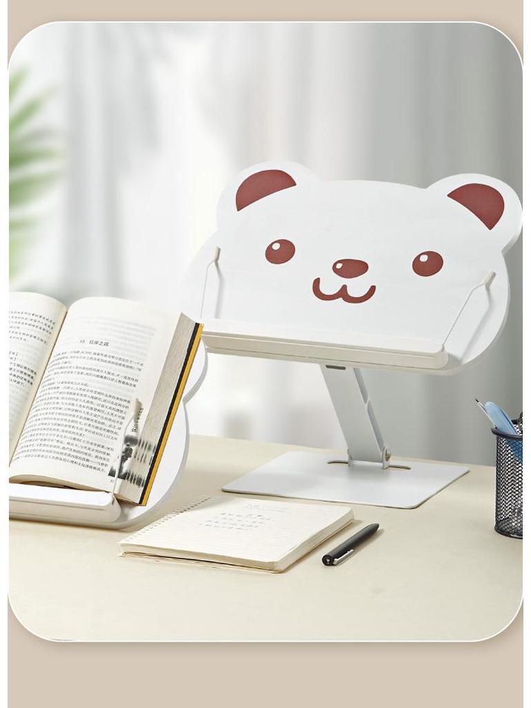 Adjustable Solid Wood Bear Book Stand for Kids and Students