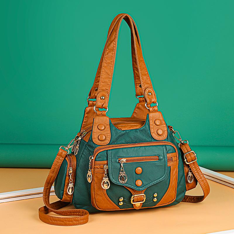 Women's Retro Soft Leather Shoulder Bag - Small Square Crossbody for Middle-aged and Elderly