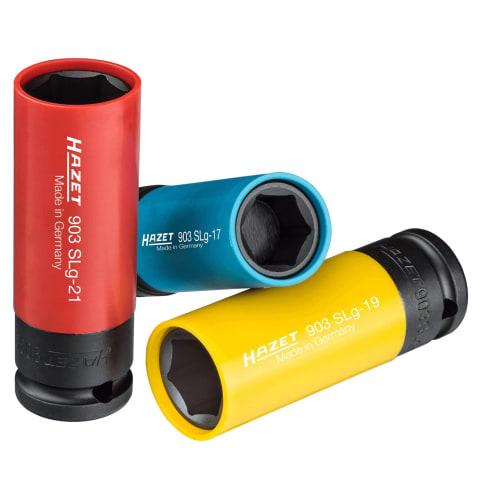 HAZET 903SPC/3 Socket Wrench and Socket Spanner Set for Aluminum Wheels with Resin Sleeves, 1/2-Inch Impact Socket Set with 12.5mm Drive, Traction Pro