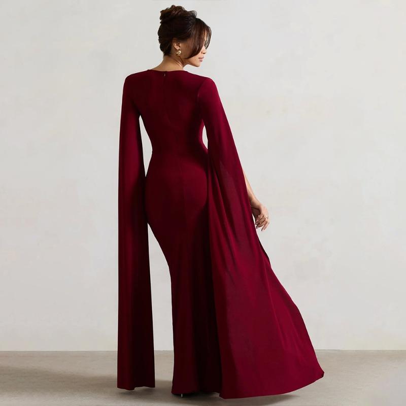 New Dress Square Neck Mopping Floor Long Sleeve High Split End Solid Color Sexy Dress