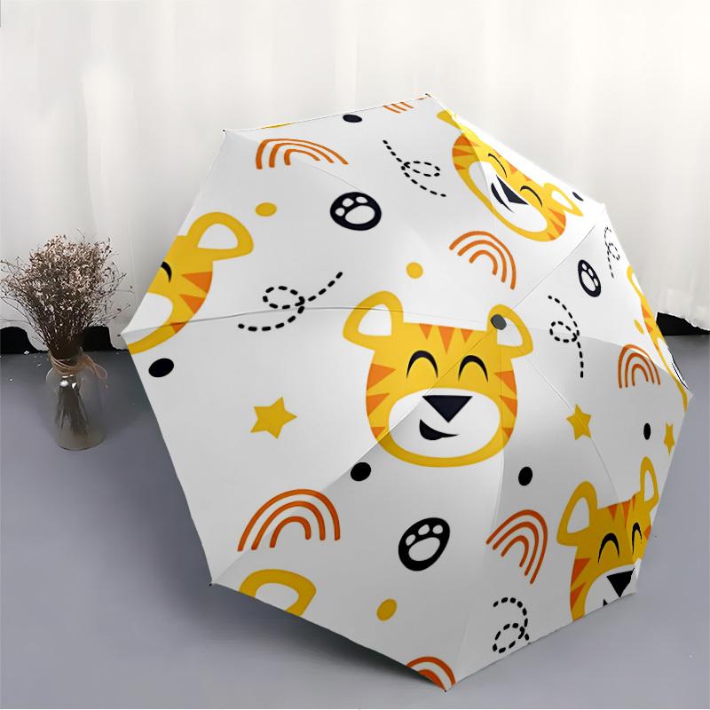 1 pièce Parapluie Motif Visages de Tigre Portable Essentiel pour la Maison Parapluie Pliant Cadre en Fer Durable yy251128029
