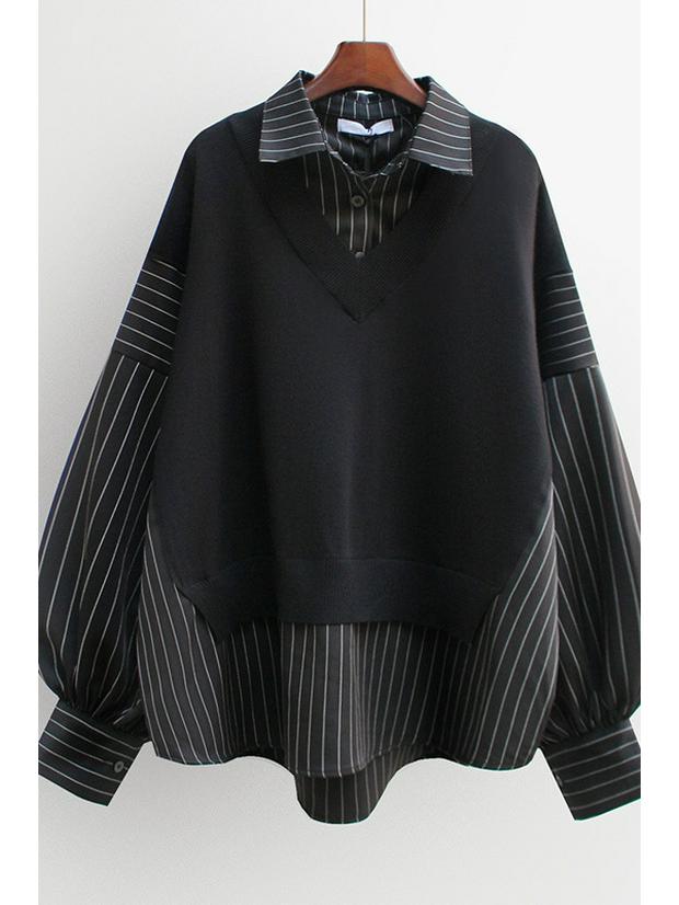 Primăvară-Toamnă 2025 Femei Stil Coreean Patchwork Aspect Două Piese Hanorac-Bluză Largă