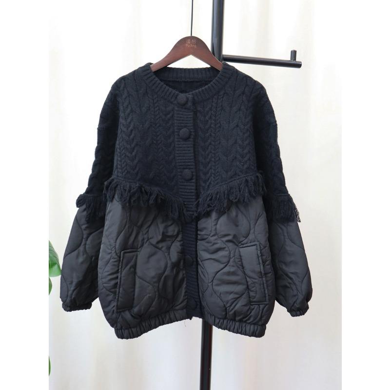Tassel Design Sense Splicing Knitted Cardigan Women's Autumn and Winter New Loose Lazy Wind Sweater Jacket