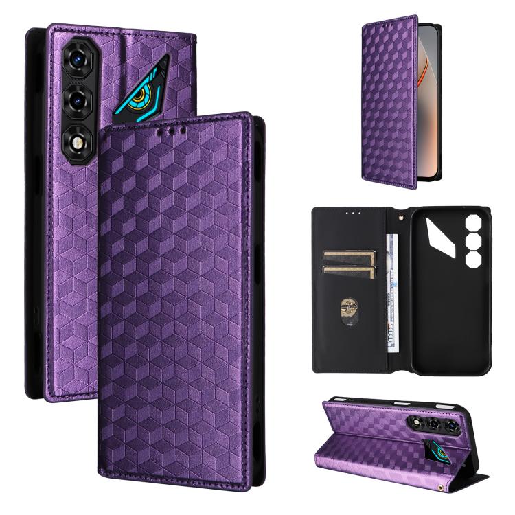 Cubic Grid Texture Flip Leather Phone Case