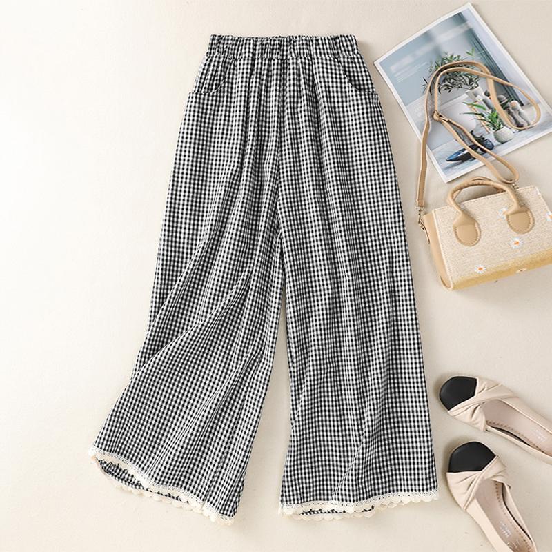 

ZANZEA Женские повседневные брюки с эластичной талией, свободные, с принтом в клетку 4XL чёрный