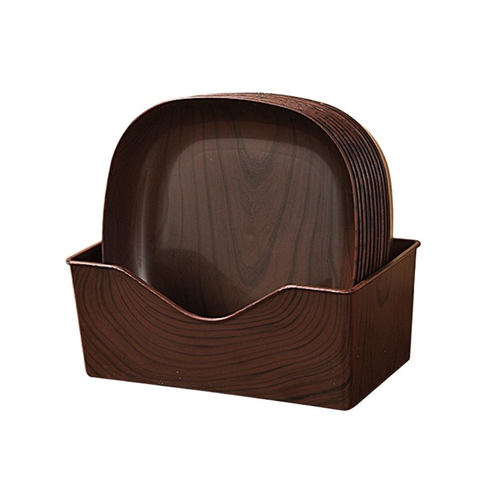 

10PCS Plastic Snack Plates Imitation Wood Grain Afternoon Tea Tray Simple Tea Art Dish Dining Room S кофейный