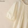ZANZEA Damen Freizeit Rundhals Sommer Kurzarm Baumwollbluse