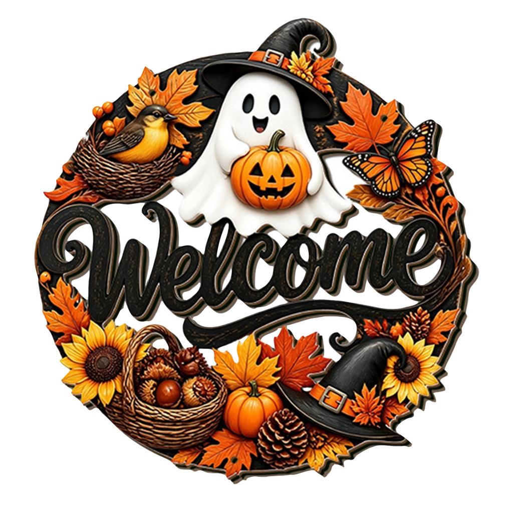 Halloween Wooden Door Hanging Sign for Front Door Entryway Holiday Decor