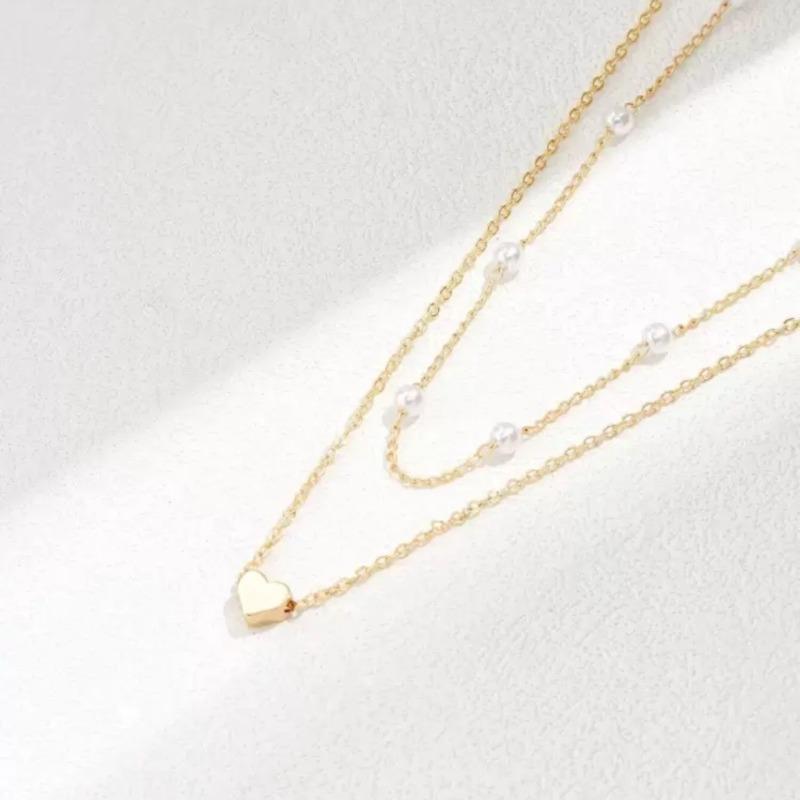 Jewelry Pearl Love Necklace Versatile Multi-layered Pendant Clavicle Chain Necklace Women's Retro Stacking Necklace