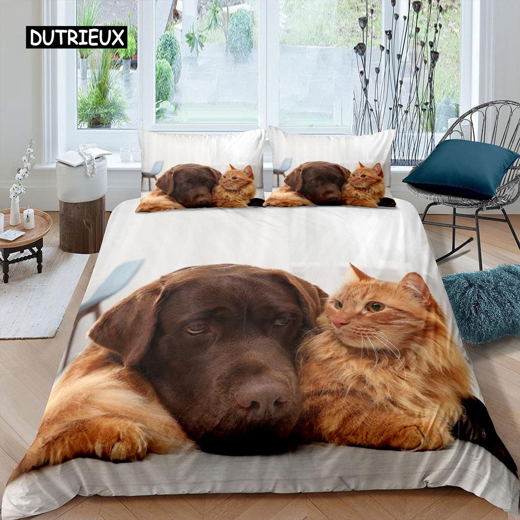 3D Digital Printing 2/3pc Animal Cat Pattern Quilt Cover Pillowcase Double Bed Set Cover Quilt Soft Microfiber Bedding Set