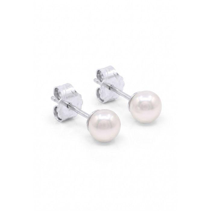 Boucles d'oreilles - PEARLS & COLORS - Pearls & Colors - Perle d'akoya 4.5-5 mm - Or blanc 18 ct (750) - Clou puce