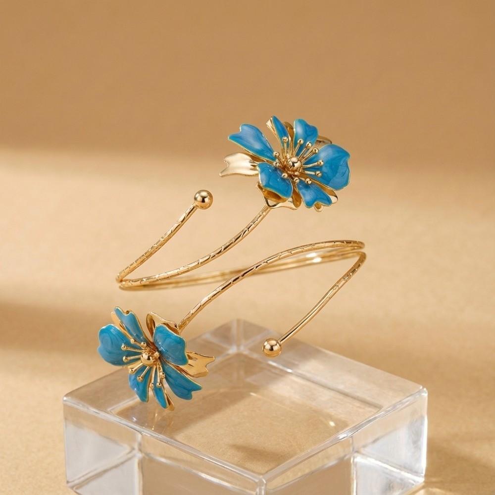 Gold Color Enamel Flower Cuff Armlet Adjustable Design Open Arm Ring  Special Occasion